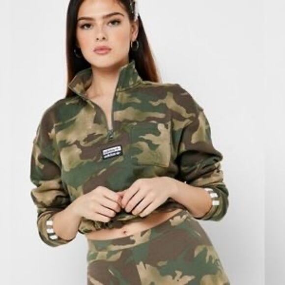 ADIDAS Camo Crop Quarterzip Hoodie Small - Picture 1 of 11
